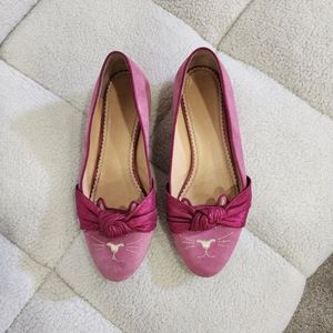 Charlotte Olympia Pink Kitty Embroidered Ballet Flats